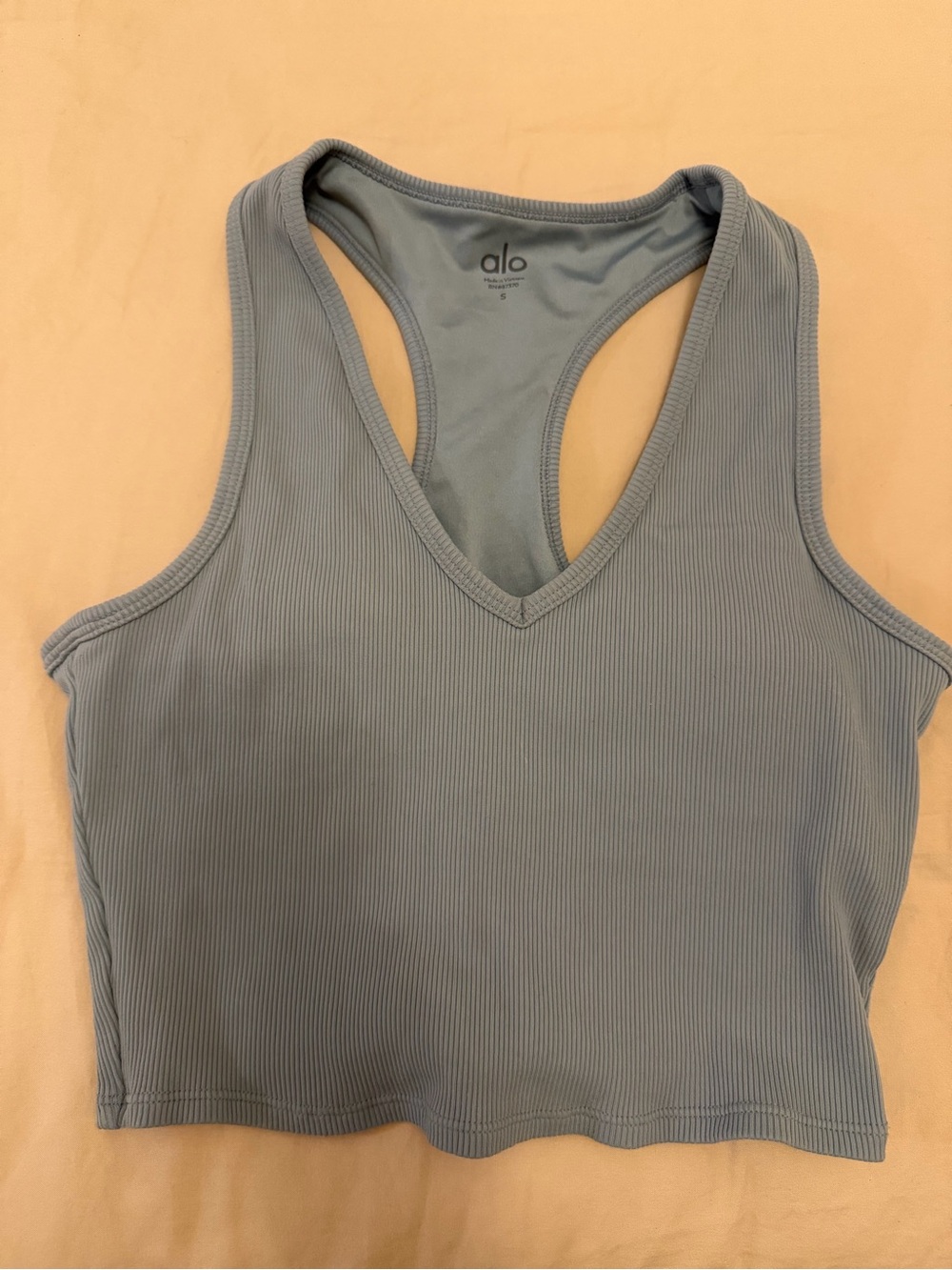 ALO Yoga Ribbed Light Blue V-Neck Racerback Crop Tank